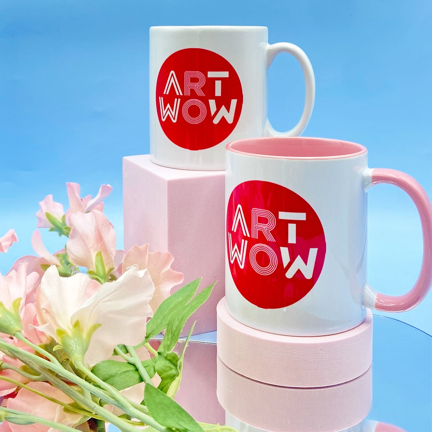 Printed mugs with coloured handles